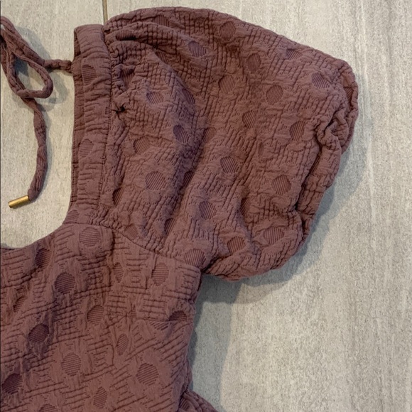 Madewell Floral Quilted Puff-Sleeve Mini Dress Size Medium Fig Multi Jacquard - Picture 3 of 11